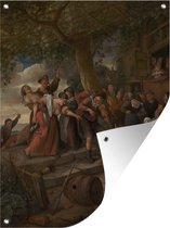 Tuinschilderij Wie een varken is moet in het kot - Jan Steen - 60x80 cm - Tuinposter - Tuindoek - Buitenposter