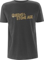 Queens Of The Stone Age Heren Tshirt -L- Metallic Text Logo Grijs