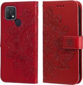 Voor OPPO A15/A15s 7-bloemblaadje Bloemen Embossing Patroon Horizontale Flip PU Lederen Case met Houder & Kaartsleuven & Portemonnee & Fotolijst (Rood)