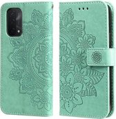 Voor OPPO A93 5G/A74 5G/A54 5G 7-bloemblaadje Bloemen Embossing Patroon Horizontale Flip PU Lederen Case met Houder & Kaartsleuven & Portemonnee & Fotolijst (Groen)