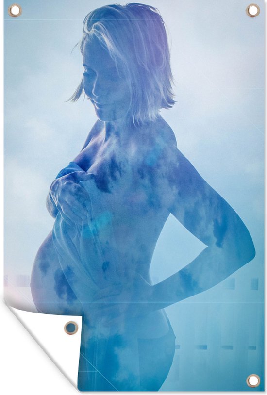 Tuindecoratie Multi exposure beeld van een zwangere vrouw - 40x60 cm - Tuinposter - Tuindoek - Buitenposter