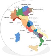 WallCircle - Wandcirkel ⌀ 150 - Landkaart - Italië - Regio - Ronde schilderijen woonkamer - Wandbord rond - Muurdecoratie cirkel - Kamer decoratie binnen - Wanddecoratie muurcirkel - Woonaccessoires
