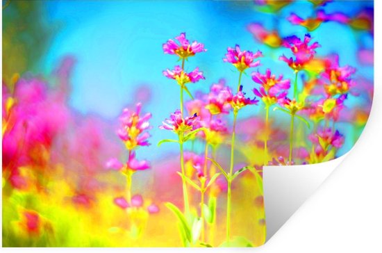 Sticker Muursticker Art psychédélique - Art psychédélique de fleurs - 120x80 cm - film adhésif autocollant - sticker mural repositionnable