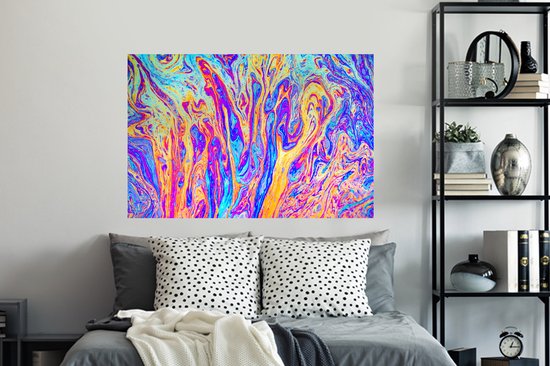 Muursticker Art psychédélique - Art psychédélique aux multiples couleurs - 120x80 cm - film adhésif autocollant - sticker mural repositionnable