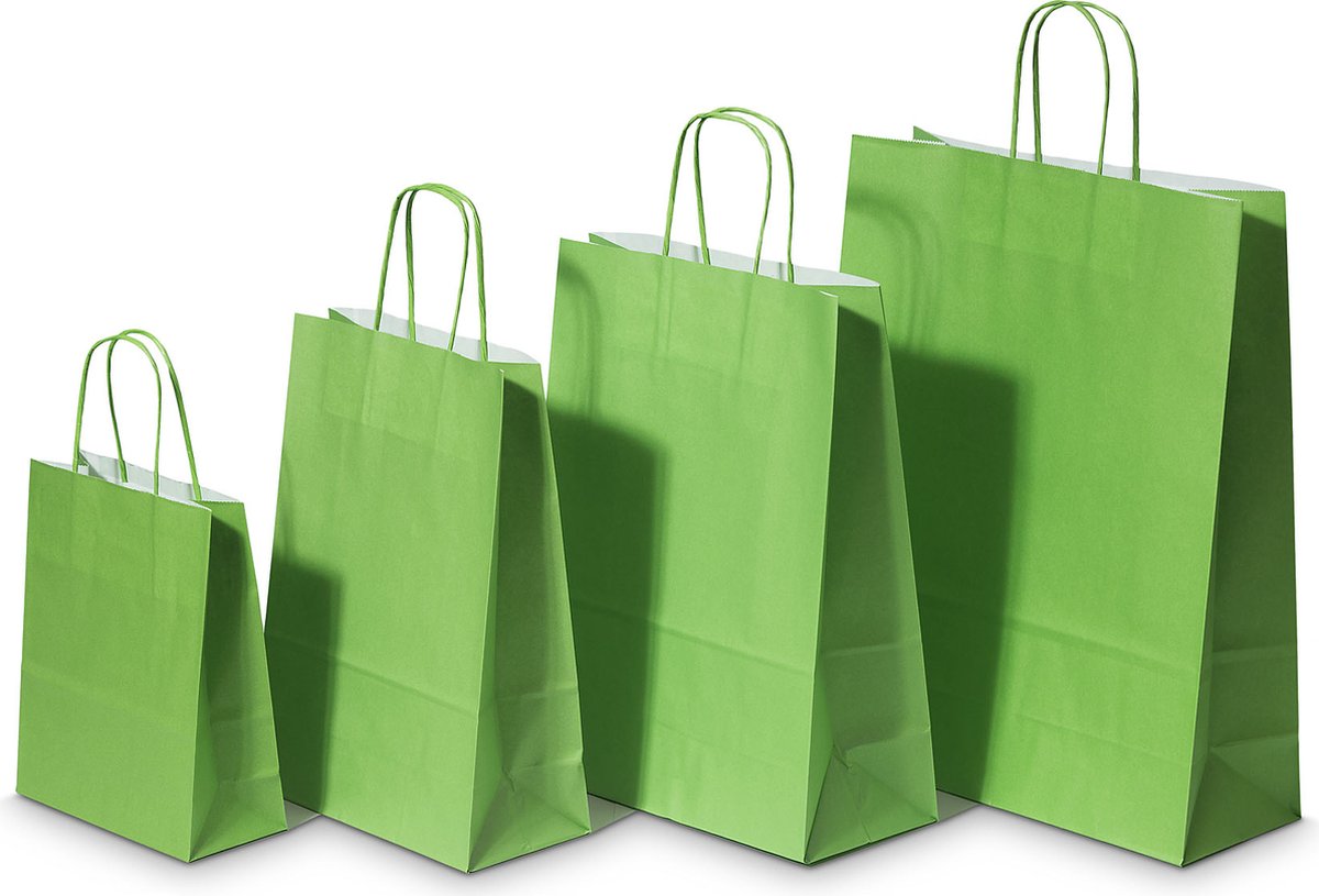 Draagtassen Papier Groen 18+8x22cm Kraft Papier 90 grams (50 stuks)