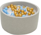 Ballenbak Grijs 90x40 met 250 ballen Babyblauw, Transparant, Goud