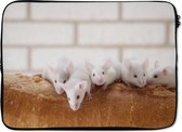Laptophoes 14 inch 36x26 cm - Muis - Macbook & Laptop sleeve Muizen op een brood - Laptop hoes met foto