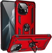 Voor Geschikt voor Xiaomi Mi 11 schokbestendige TPU + pc-beschermhoes met 360 graden roterende houder (rood)