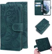 Voor Samsung Galaxy S21 FE Tiger Embossing Pattern Horizontale Flip lederen tas met houder & kaartsleuven & portemonnee (groen)