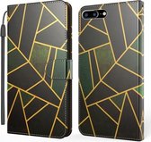 Marmeren horizontale flip TPU + PU lederen hoes met houder & kaartsleuven & portemonnee & lanyard voor iPhone 8 Plus & 7 Plus (zwart groen)