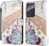 Voor Samsung Galaxy S21 Ultra 5G Marmer Horizontale Flip TPU + PU Leren Case met Houder & Kaartsleuven & Portemonnee & Fotolijst & Lanyard (Bloem Textuur)