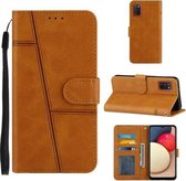 Voor Samsung Galaxy A02s (Amerikaanse versie) Stiksels Kalfsstructuur Gesp Horizontale flip lederen tas met houder & kaartsleuven & portemonnee & lanyard (geel)