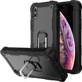 PC + rubberen 3-lagen schokbestendige beschermhoes met roterende houder voor iPhone XS Max (zwart)