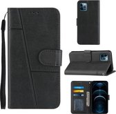 Stiksels Kalfsstructuur Gesp Horizontale Flip Leren Case met Houder & Kaartsleuven & Portemonnee & Lanyard Voor iPhone 12 Pro Max (Zwart)