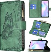 Voor Geschikt voor Xiaomi Redmi 9A Flying Butterfly Embossing Pattern Rits Horizontale Flip Leather Case met houder & kaartsleuven & portemonnee (groen)