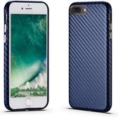 Koolstofvezel lederen textuur Kevlar anti-val telefoon beschermhoes voor iPhone 8 Plus / 7 Plus (blauw)