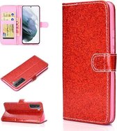 Voor Samsung Galaxy S21 5G Glitter Poeder Horizontale Flip Leren Case met Kaartsleuven & Houder & Fotolijst & Portemonnee (Rood)