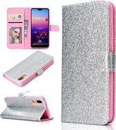 Voor Samsung Galaxy A02 (EU-versie) Glitterpoeder Horizontale lederen flip-hoes met kaartsleuven en houder & fotolijst en portemonnee (zilver)