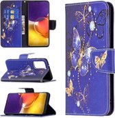 Voor Samsung Galaxy A82 5G Gekleurde Tekening Horizontale Flip Lederen Case met Houder & Kaartsleuven & Portemonnee (Paarse Vlinders)