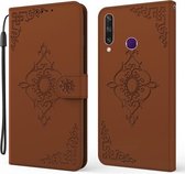 Voor Huawei Y6p Reliëf Fortuin Bloem Patroon Horizontale Flip Leren Case met Houder & Kaartsleuf & Portemonnee & Lanyard (Bruin)
