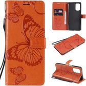 Voor OPPO A93 5G / A74 5G Geperst afdrukken Vlinderpatroon Horizontale flip PU lederen tas met houder & kaartsleuven & portemonnee & lanyard (oranje)