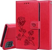 Voor Samsung Galaxy A12 Rose reliëf horizontale flip PU lederen tas met houder & kaartsleuven & portemonnee (rood)