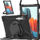 Voor Samsung Galaxy Tab S7 T870 / T875 siliconen + pc beschermhoes met houder en schouderriem (zwart + zwart)