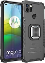 Voor Motorola Moto G9 Power Fierce Warrior Series Armor All-inclusive schokbestendig aluminium + TPU beschermhoes met ringhouder (zwart)