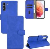 Voor Samsung Galaxy S21 FE Effen Kleur Huidgevoel Magnetische Gesp Horizontale Flip Kalfsstructuur PU Lederen Case met Houder & Kaartsleuven & Portemonnee (Blauw)