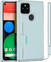 Voor Google Pixel 4a 5G Armor Schokbestendig TPU + pc-hardcase met kaartsleufhouder Funtion (lichtblauw)