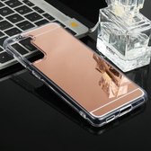 Voor Samsung Galaxy S21 5G TPU + Acryl Luxe Plating Spiegel Telefoon Case Cover (Rose Goud)