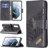 Voor Samsung Galaxy S21 FE / S21 Lite Bijpassende kleur Krokodiltextuur Horizontale flip PU lederen tas met portemonnee & houder & kaartsleuven (zwart)