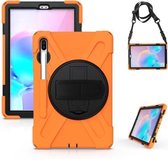 Voor Samsung Galaxy Tab S6 10.5 inch T860 / T865 Schokbestendig Kleurrijk Siliconen + PC Beschermhoes met Houder & Schouderriem & Handriem & Pen Slot (Oranje)