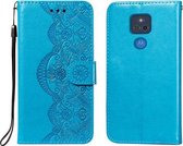 Voor Motorola Moto G Play (2021) Flower Vine Embossing Pattern Horizontale Flip Leather Case met Card Slot & Holder & Wallet & Lanyard (Blue)