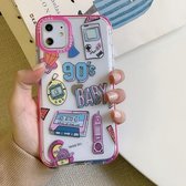Dubbelkleurig TPU-patroon beschermhoes voor iPhone 11 Pro (retro jaren 90)