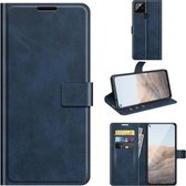 Voor Google Pixel 5A Retro Kalfspatroon Gesp Horizontale Flip Leren Case met Houder & Kaartsleuven & Portemonnee (Blauw)