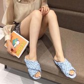 Dames zomer open sandalen geweven platte slippers, maat: 35 (lichtblauw)