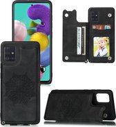 Voor Samsung Galaxy A32 5G Mandala reliëf PU + TPU hoesje met houder & kaartsleuven & fotolijst & riem (zwart)