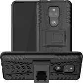 Voor Motorola Moto G Play (2021) Bandentextuur Schokbestendig TPU + pc-beschermhoes met houder (zwart)