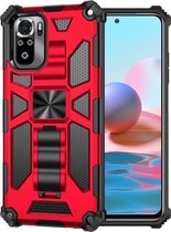 Voor Xiaomi Redmi Note 10 schokbestendige TPU + pc magnetische beschermhoes met houder (rood)