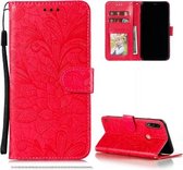 Voor Motorola Moto E7 Power Lace Flower Embossing Pattern Horizontale Flip lederen tas met houder & kaartsleuven & portemonnee & fotolijst (rood)