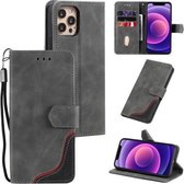 Driekleurige stiksels Kalftextuur Horizontale flip-lederen hoes met houder en kaartsleuven en portemonnee voor iPhone 11 (grijs)