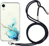 Holle marmeren patroon TPU schokbestendige beschermhoes met nekriem touw voor iPhone XR (blauw)