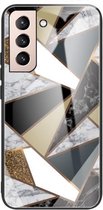 Voor Samsung Galaxy S21 + 5G Abstract Marble Pattern Glass beschermhoes (Rhombus Golden)
