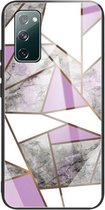 Voor Samsung Galaxy S20 FE Abstract Marble Pattern Glass beschermhoes (Rhombus Grey Purple)