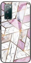 Voor Samsung Galaxy S20 FE Abstract Marble Pattern Glass beschermhoes (Rhombus White Purple)