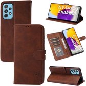 Voor Samsung Galaxy A72 5G/4G Reliëf Gelukkig Kat Patroon Horizontale Flip Lederen Case met Houder & Kaartsleuven & Portemonnee (Bruin)