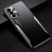 Voor OPPO A93 5G Blade-serie TPU-frame + titaniumlegering Zandstraaltechnologie Backplane + kleur Aluminiumlegering Decoratieve rand Mobiele telefoon Beschermende schaal (zwart + goud)