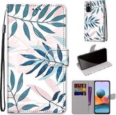 Voor Xiaomi Redmi Note 10 Pro Max / Note 10 Pro Gekleurde tekening Cross Texture Horizontale Flip PU lederen hoes met houder & kaartsleuven & portemonnee & lanyard (roze groen blad)