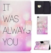 Voor Samsung Galaxy Tab A7 Lite 8.7 (2021) T220 / T225 Spanning Textuur Gekleurde tekening Horizontale flip lederen tas, met houder en kaartsleuven (roze achtergrondwoorden)